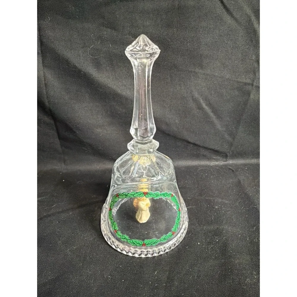 Vintage Artmark Crystal Christmas Bell Holly Wreath and Praying Angel Clapper